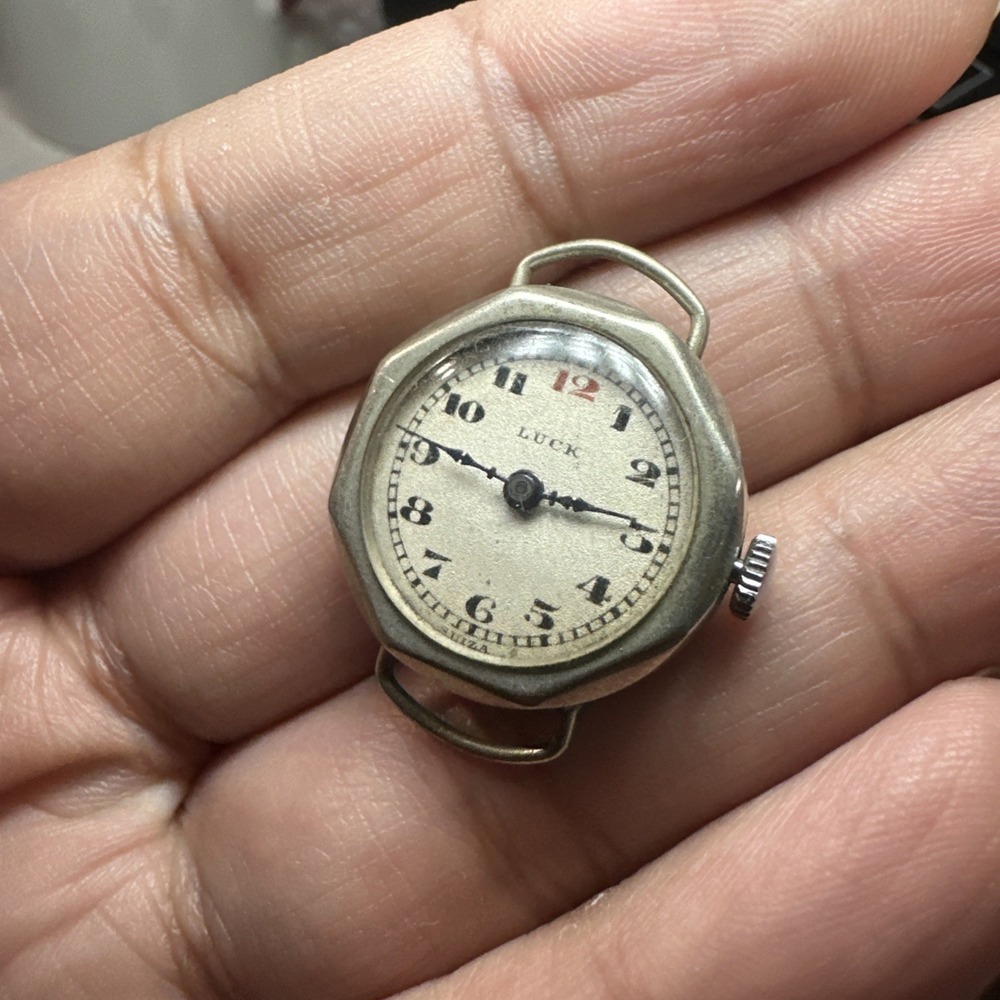 Antique WW1 Era "LUCK" Swiss Ladies Watch 22mm Pure Nickel Manual Wind -Repair